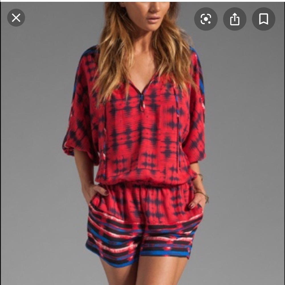 BCBG Maxazria Red Patterned Romper- Size Medium